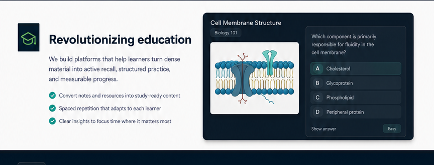 Revolutionizing education with study-ready content, spaced repetition, and clear learning insights.